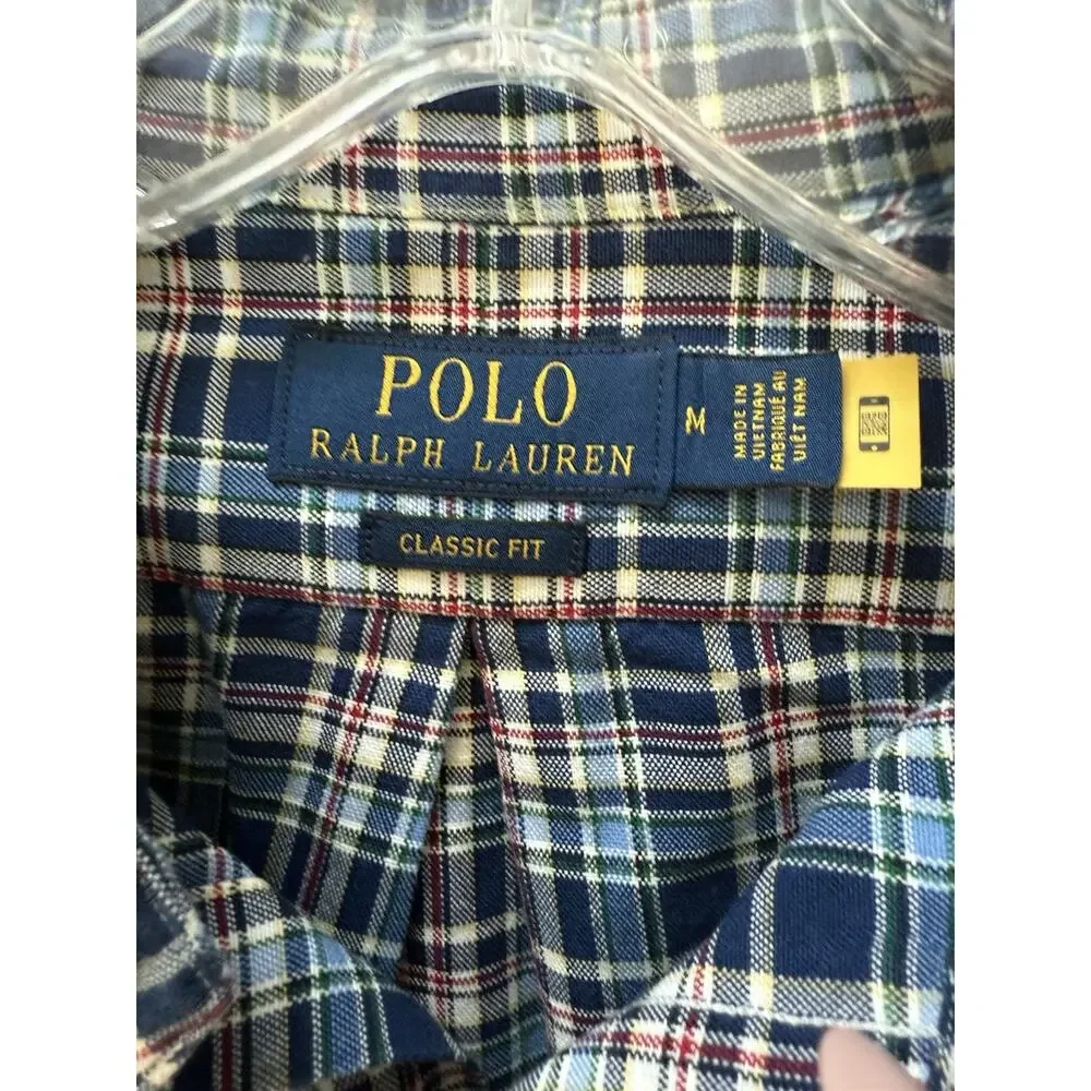 Polo‎ Ralph Lauren Men's Classic Fit Plaid Oxford Size Medium Preppy Blue Plaid